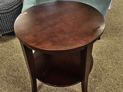 Ethan Allen Round Side Table with Shelf in Espresso Finish Oak