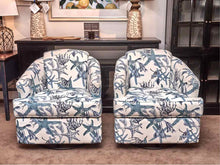 Pair Of Swivel Chairs In Nautical Motif Fabric
