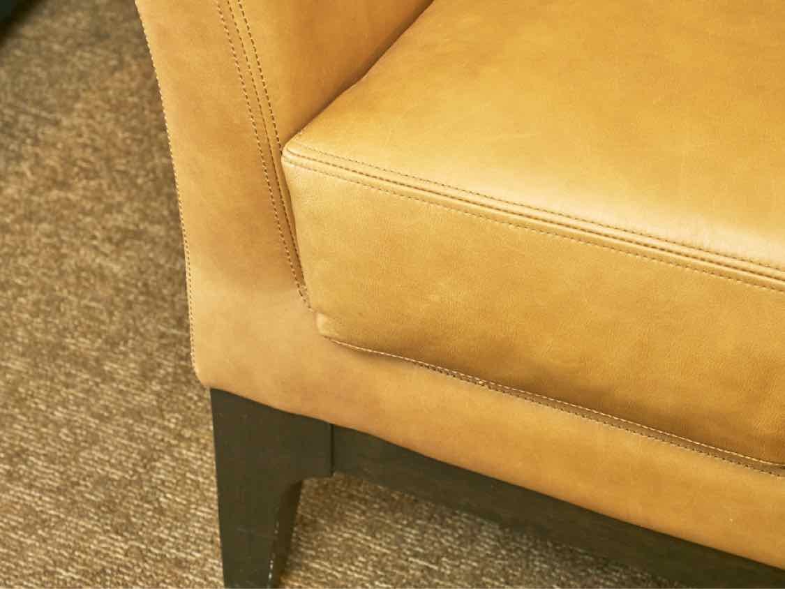 Pair of West Elm Camel Color Leather Barrel  Chairs