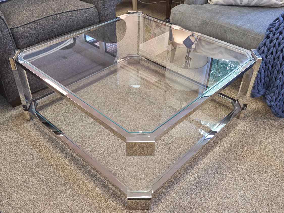 Contemporary Chrome & Glass Cocktail Table