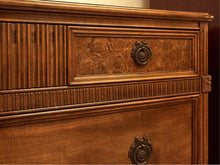 Walnut 3 Drawer Dresser with Burled Wood & Carving