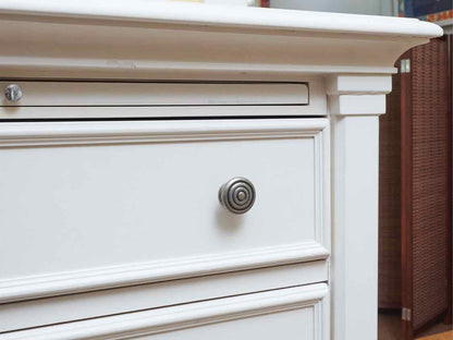 White Finish 3 Drawer Nightstand with Pull-Out Shelf