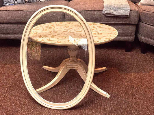 Oval Cream Finish Glass Tray Cocktail Table