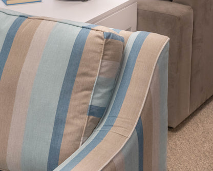 Pair of Jupiter Slope Arm Swivel Chairs in Gateway Mist Striped Sunbrella Fabric