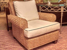Pair Of  Ethan Allen  Seagrass Rolled Arms Chairs & Ottomans
