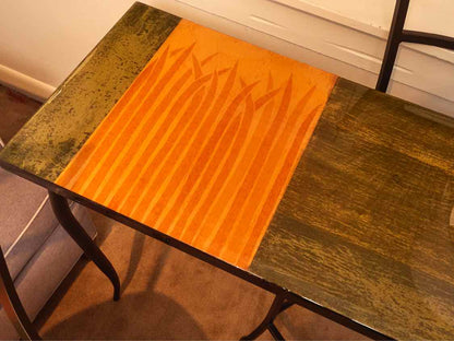 Lacquer Top  Console By Lara Moore  ,  Mirror, (3) Counter  Stools Metal Legs