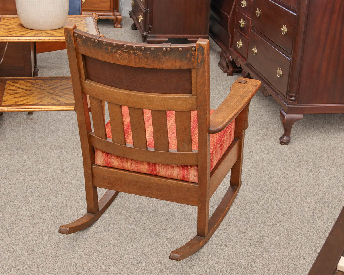 Craftsman Quarter Sawn Oak Rocking Chair with Leather Back