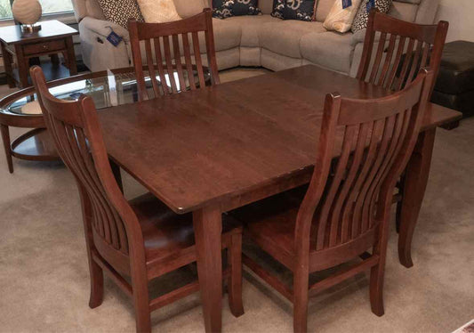 Mission Style Seasoned Cherry Table &  4 Contoured Slat Back Chair Set