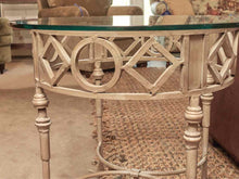 Round Glass Top 'Putty Sand' Finish Wrought Iron Side Table