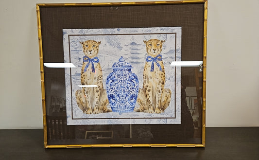 'Oriental Leopards' with Chinoise Background & Gold Frame