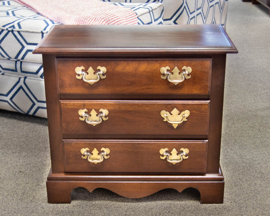 Three Drawer Cherry Nightstand W/Polished Brass Pulls
