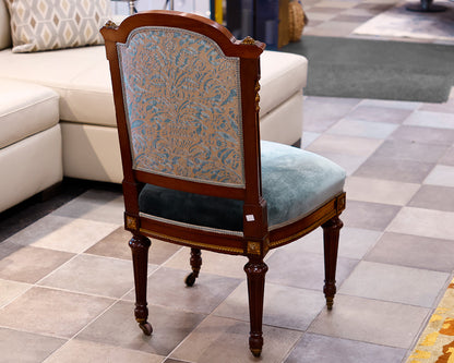 Set of 12 Custom Maison Grohe Upholstered Mahogany Dining Chairs on Casters