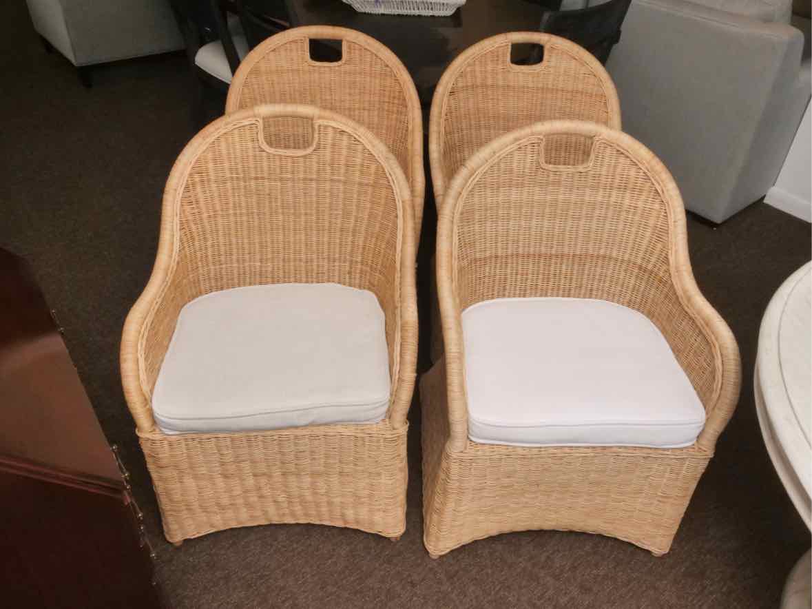 Set of 4 Serena & Lily Natural Wicker Arm Dining Chairs