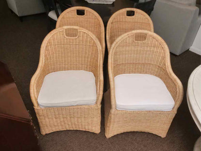 Set of 4 Serena & Lily Natural Wicker Arm Dining Chairs