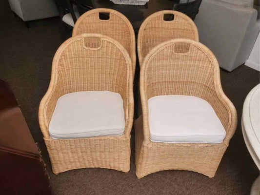 Set of 4 Serena & Lily Natural Wicker Arm Dining Chairs
