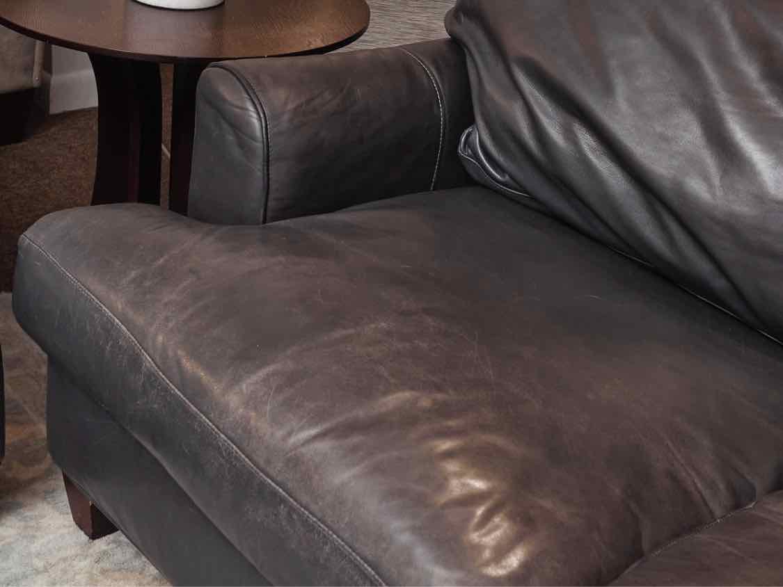 Bradington Young  Blue Gray Leather 3 Cushion Sofa