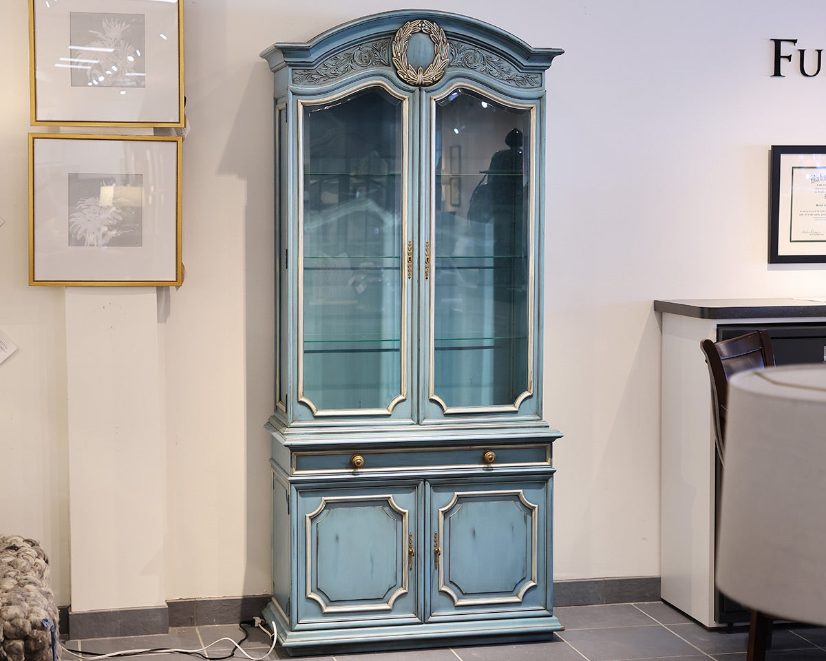 Karges Robins Egg Blue, Cream Trim Display Cabinet w/ 1 Drawer and two Doors