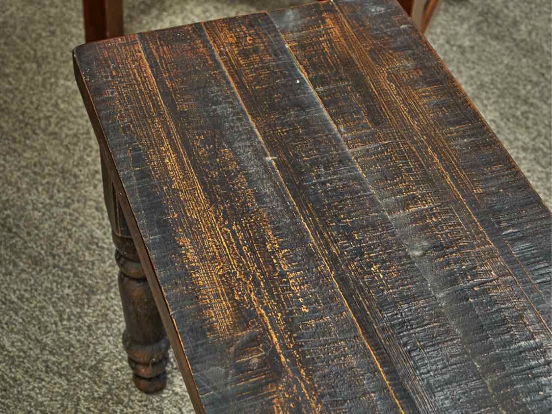 Rustic Barnboard Dining Table, Bench & Pair of Chairs in Dark Rub-Thru Finish
