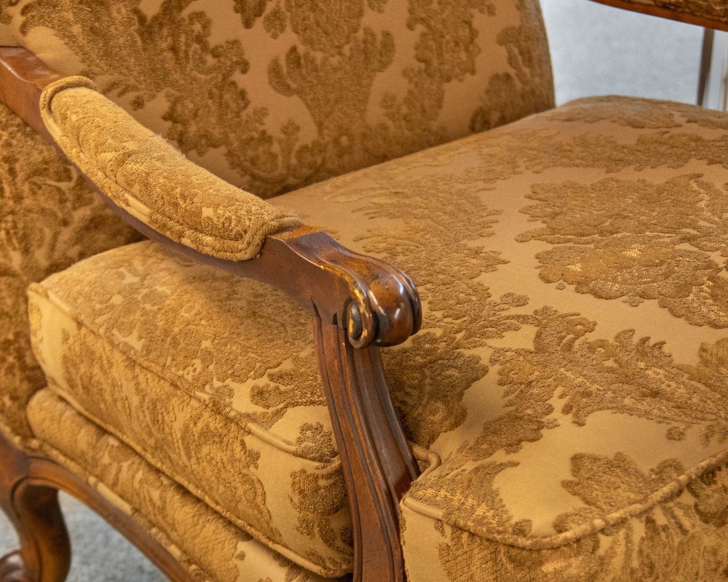 Thomasville Bergere Chair with Damask Tone on Tone Upholstery