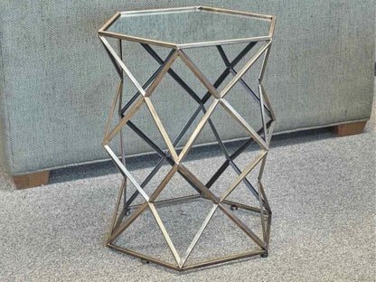 Hexagonal Gold Frame Accent Table with Mirrored Top