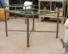 Pair of Antiqued Brass Square Side Tables W/ Glass Tops