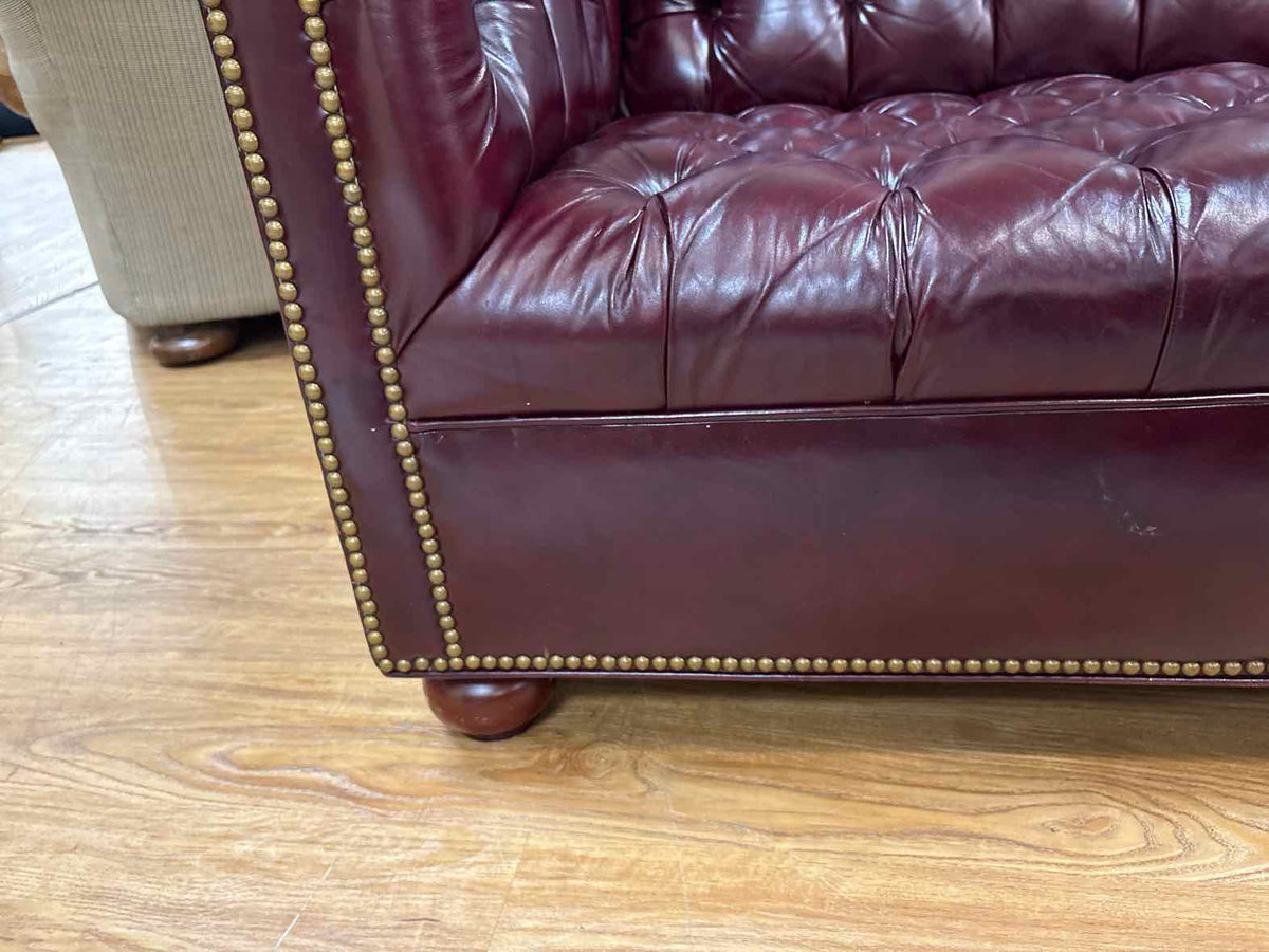 Burgundy Tufted Leather Chesterfield Sofa