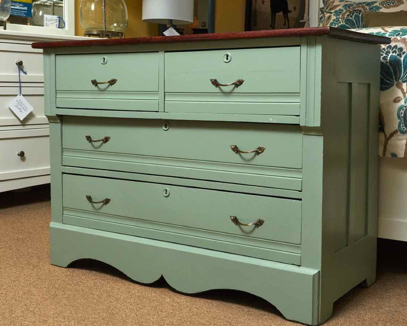 Dark Stained Oak Top 'Seaglass Green' Finish 4 Drawer Chest
