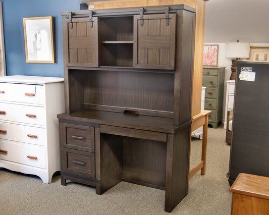 Liberty Furniture Desk with Barn Door Hutch in Rock Beatten Grey Finish