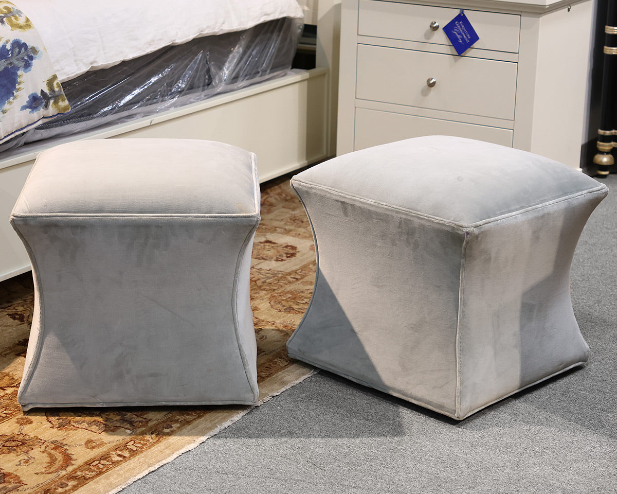 Pair of Velvet Small Ottomans