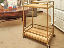 Faux Antique Bronze Bar Cart  with Wood Shelf on Wheels