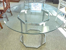 Round Glass Dining Table with Sliver Metal Octagon Base
