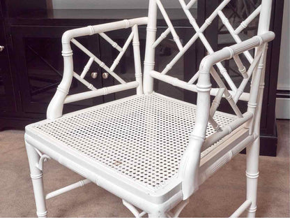 Bamboo & Cain Seat Arm Dining Chair in Arctic White Finish