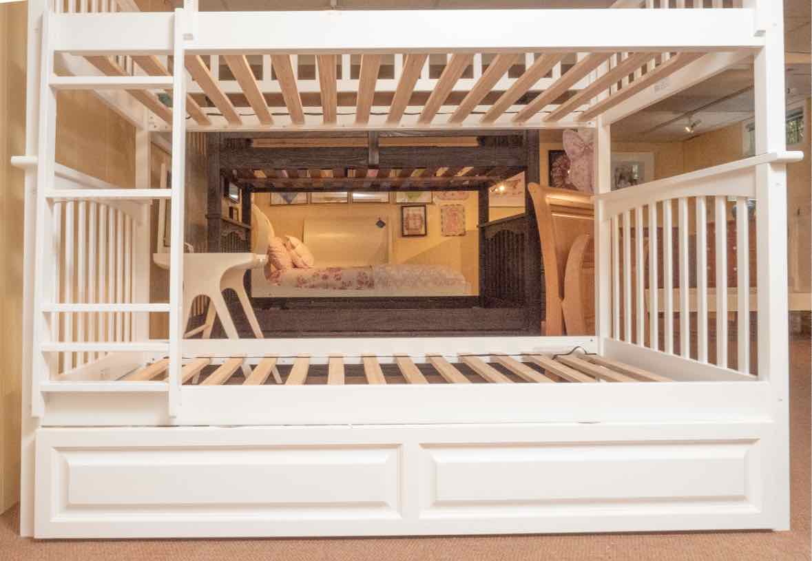White Finish Twin Over Twin Bunkbed With Pull Out Trundle