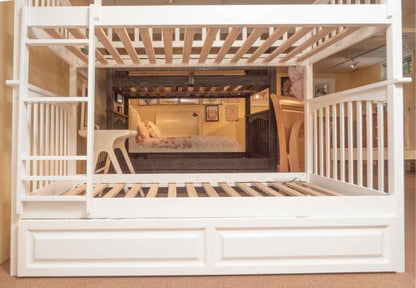 White Finish Twin Over Twin Bunkbed With Pull Out Trundle