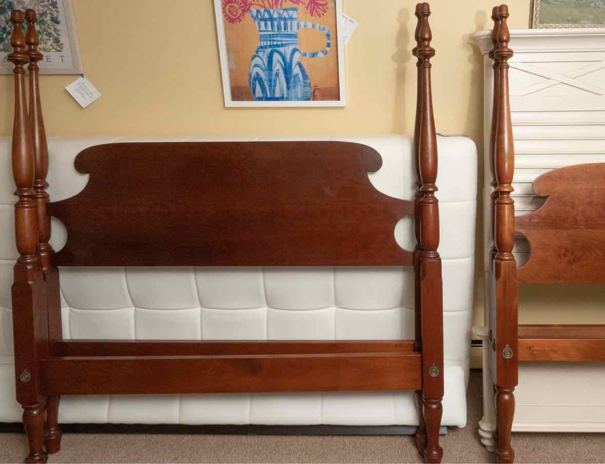 Eldred Wheeler Tiger Maple Full 4 Post Bed with Acorn Finals