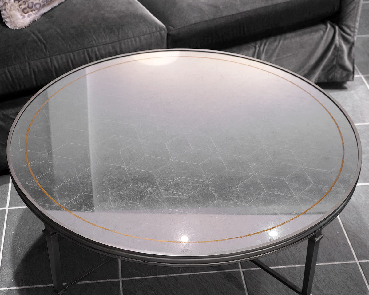 Lillian August Round Antique Mirrored Cocktail Table