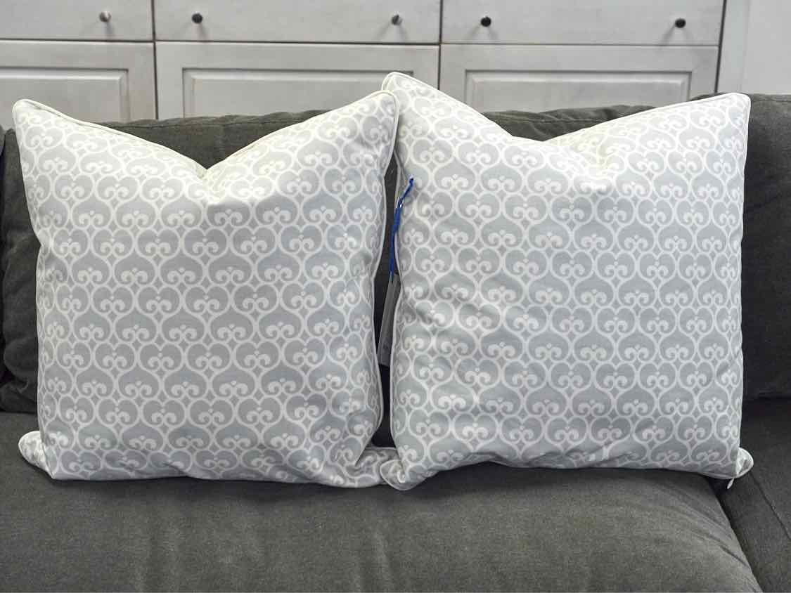 Pair of Grey and White Print Accent Pillows