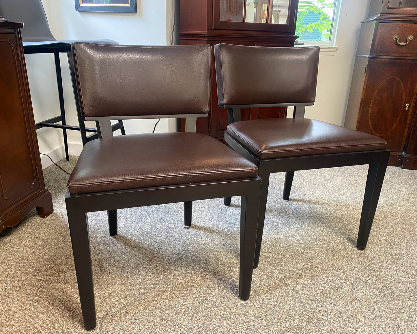 Pair of Holly Hunt Mahogany & Chocolate Dining Chairs