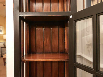 Distressed Black Finish Glass Door & Sides 4 Shelf Display Cabinet