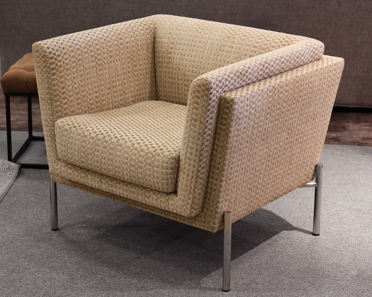 Pair of Brueton MCM Chairs in Beige Basket Weave Upholstery