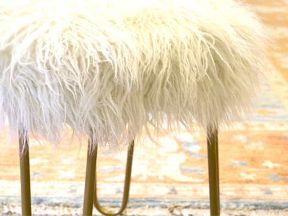 Ivory Faux Fur Stool
