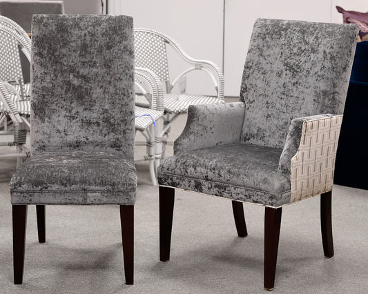 Set of 8 Custom Gray Velvet Dining Chairs