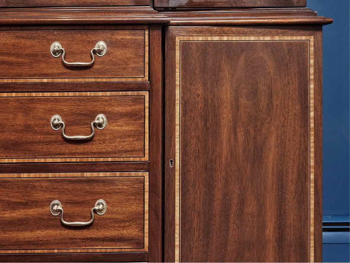 Henkel Harris Mahogany  Banded Inlay 4 Glass Door Breakfront Cabinet