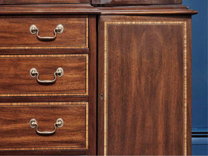 Henkel Harris Mahogany  Banded Inlay 4 Glass Door Breakfront Cabinet