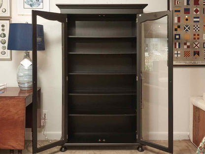 Two Glass Door 5 Shelf Black Finish Bookcase Cabinet