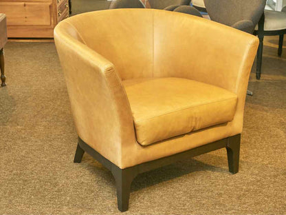 Pair of West Elm Camel Color Leather Barrel  Chairs