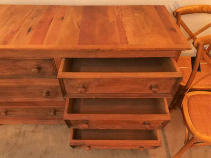 Pine 6 Drawer Dresser with Wood Knobs