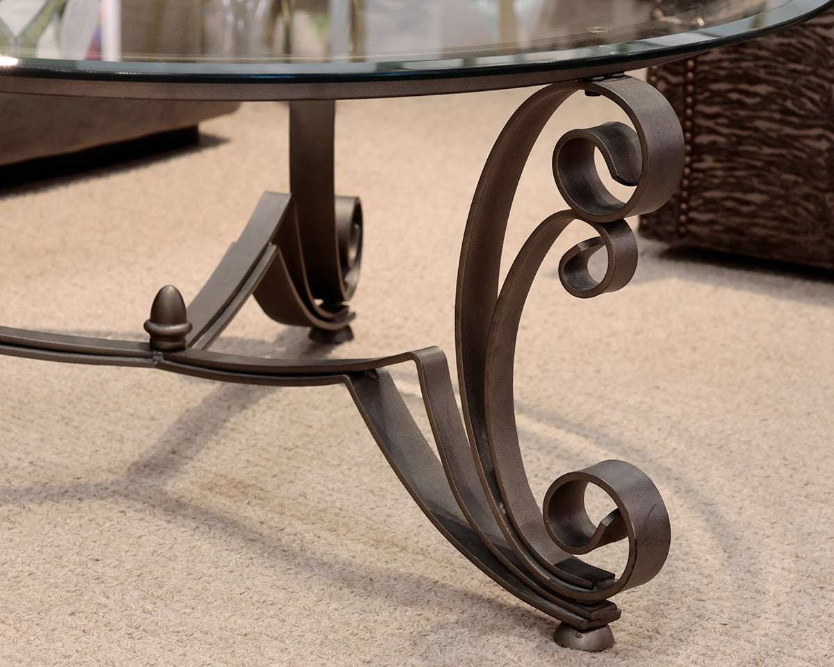 Round Glass Top Metal Base Cocktail Table