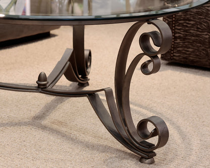Round Glass Top Metal Base Cocktail Table