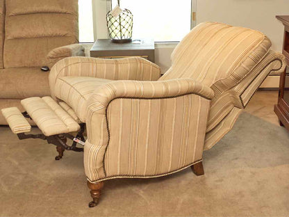 Pair Of Arhaus  Custom Stripe Upholstered Rolled Arms Recliners